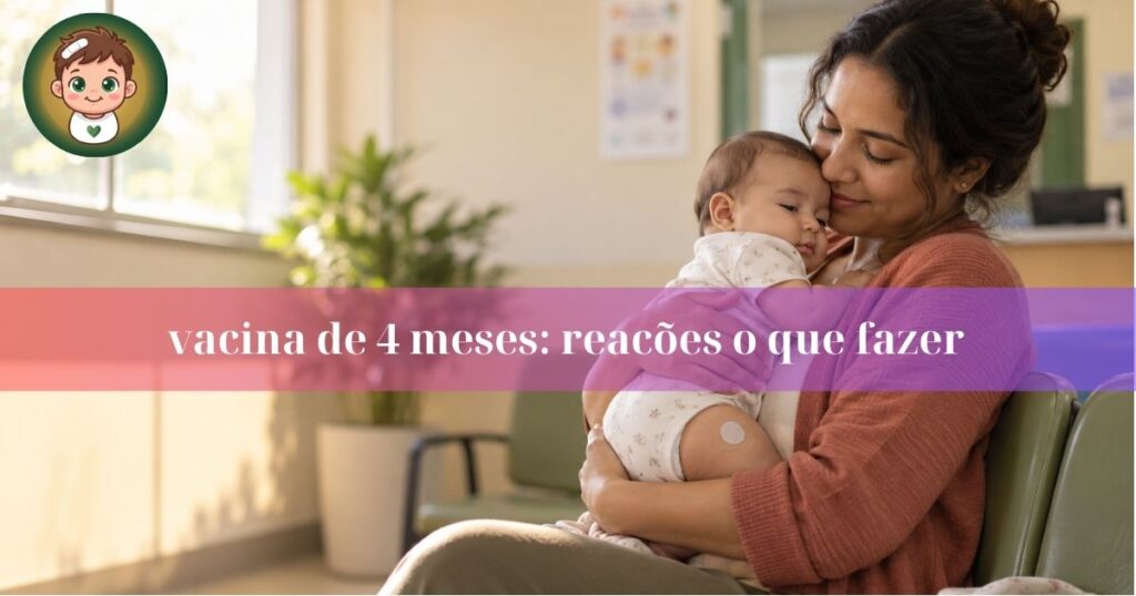 Mãe confortando bebê após vacina de 4 meses