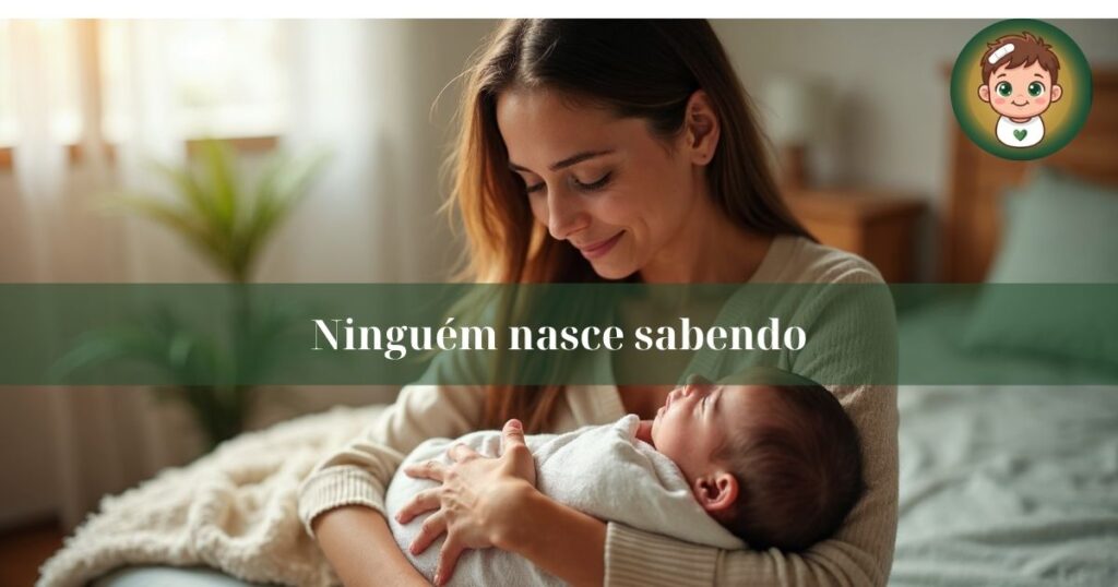 Mãe de primeira viagem segurando o bebê recém-nascido no colo